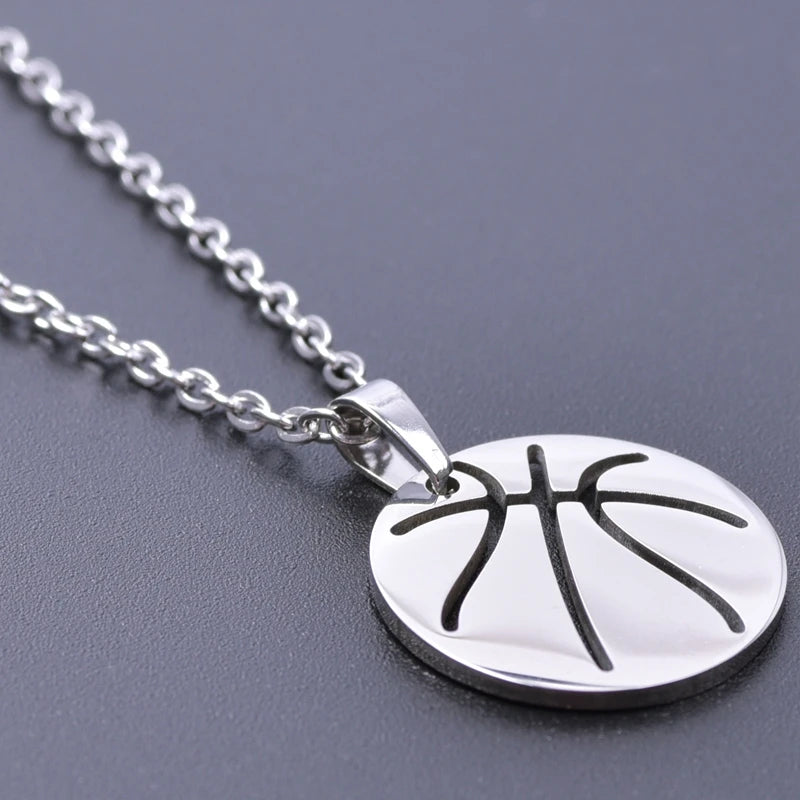 Sports Ball Charm Pendant Necklace — Steel