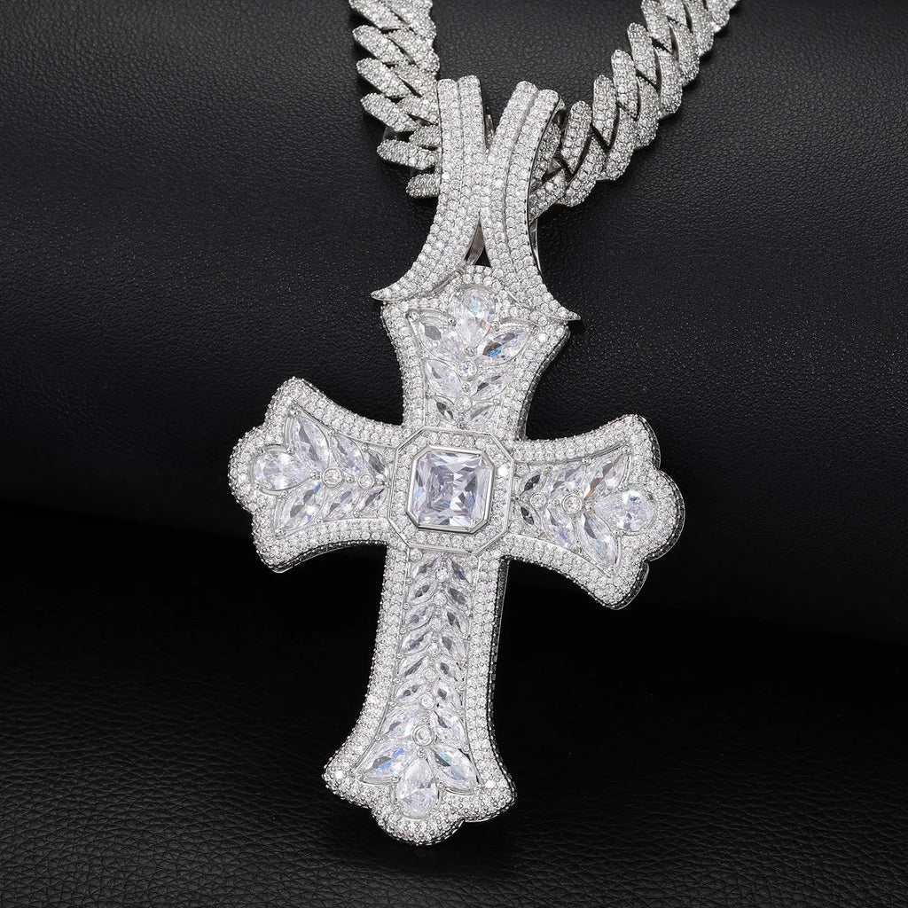 Full Cross Necklace Unisex Hip Hop Cuban Chain Sparkly Pendant For Men Women