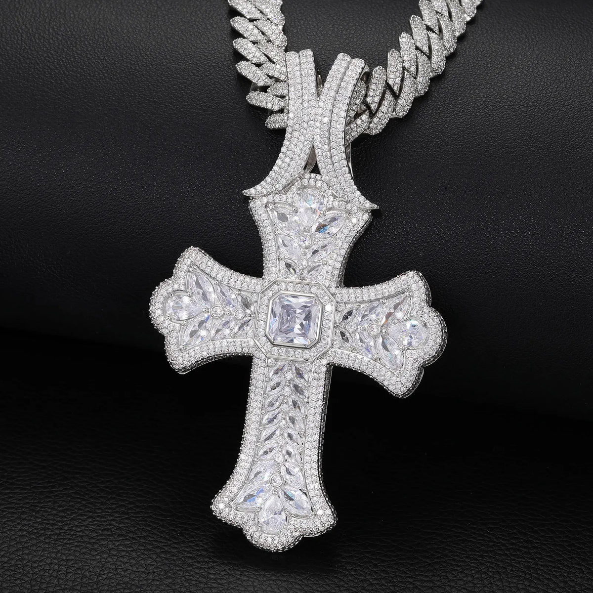 Full Cross Necklace Unisex Hip Hop Cuban Chain Sparkly Pendant For Men Women
