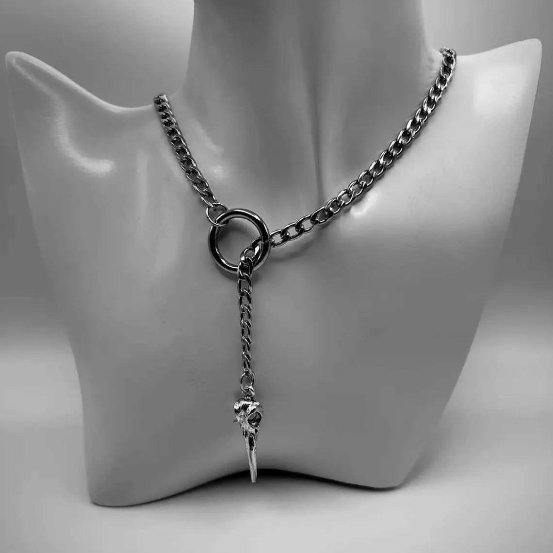 Crow skull necklace,Gothic jewelry,punk accessory,O-Ring,Cuban chain,rock,Vintage,mystery,witch,alternative,Choker for