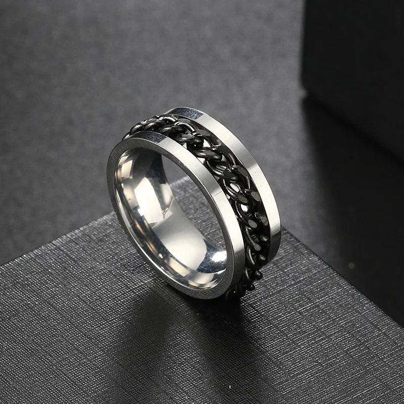 Anxiety Fidget Rings For Men Spining Titanium Stainless Steel Colorfully Spinner Rotatable Chain Jewelry Rotating Rings
