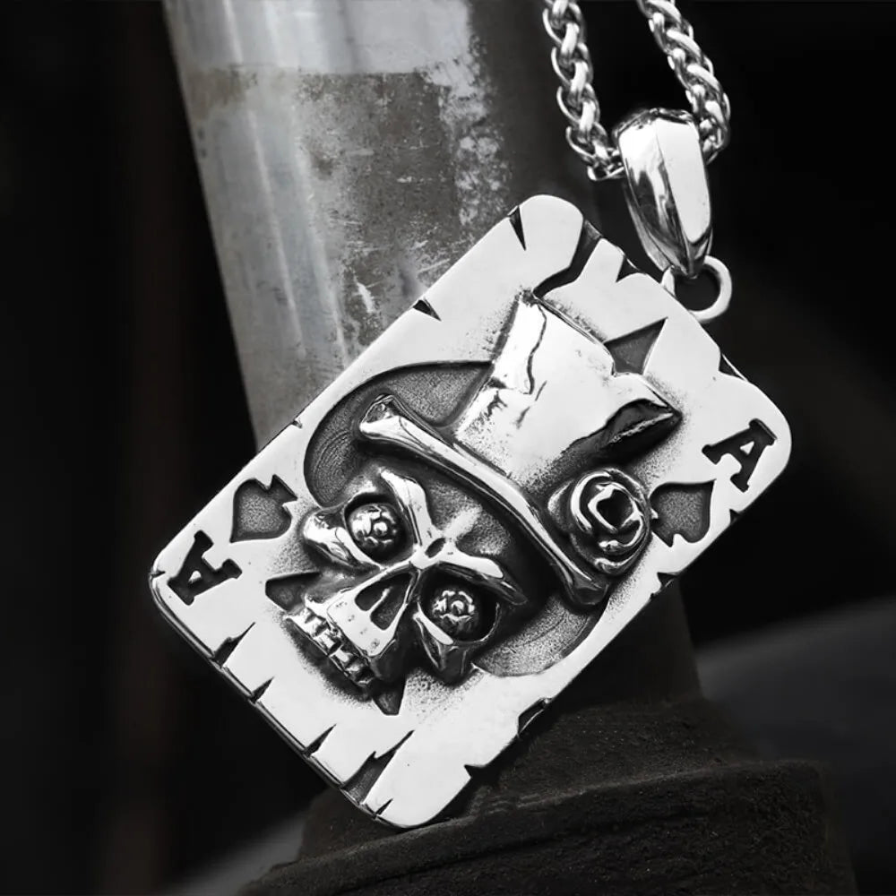 Punk Poker Spade Skull Pendant Necklace — Steel