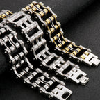 Stainless Steel Rock And Roll Rap Jewelry 24MM Width Motorcycle Chain Man Bracelet Hand Chain Accessories Wristband