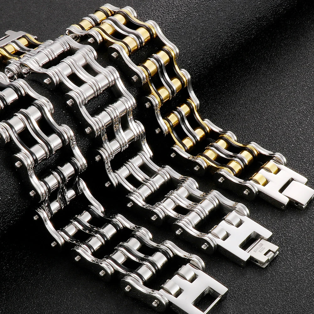 Stainless Steel Rock And Roll Rap Jewelry 24MM Width Motorcycle Chain Man Bracelet Hand Chain Accessories Wristband