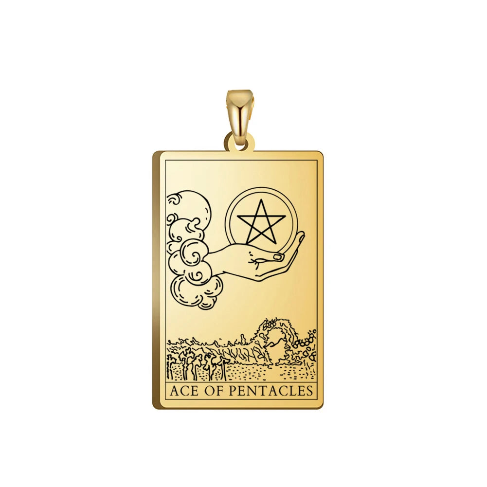 Dawapara Pentacles Tarot Card Pendant for Necklace Stainless Steel Golden Black Jewelry Accessories Charms Pendants