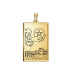 Dawapara Pentacles Tarot Card Pendant for Necklace Stainless Steel Golden Black Jewelry Accessories Charms Pendants