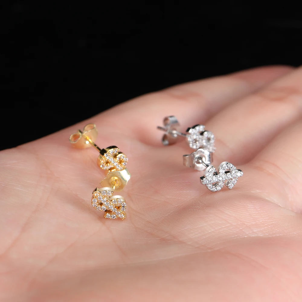 Iced Out Dollar Sign Stud Earrings Stainless Steel