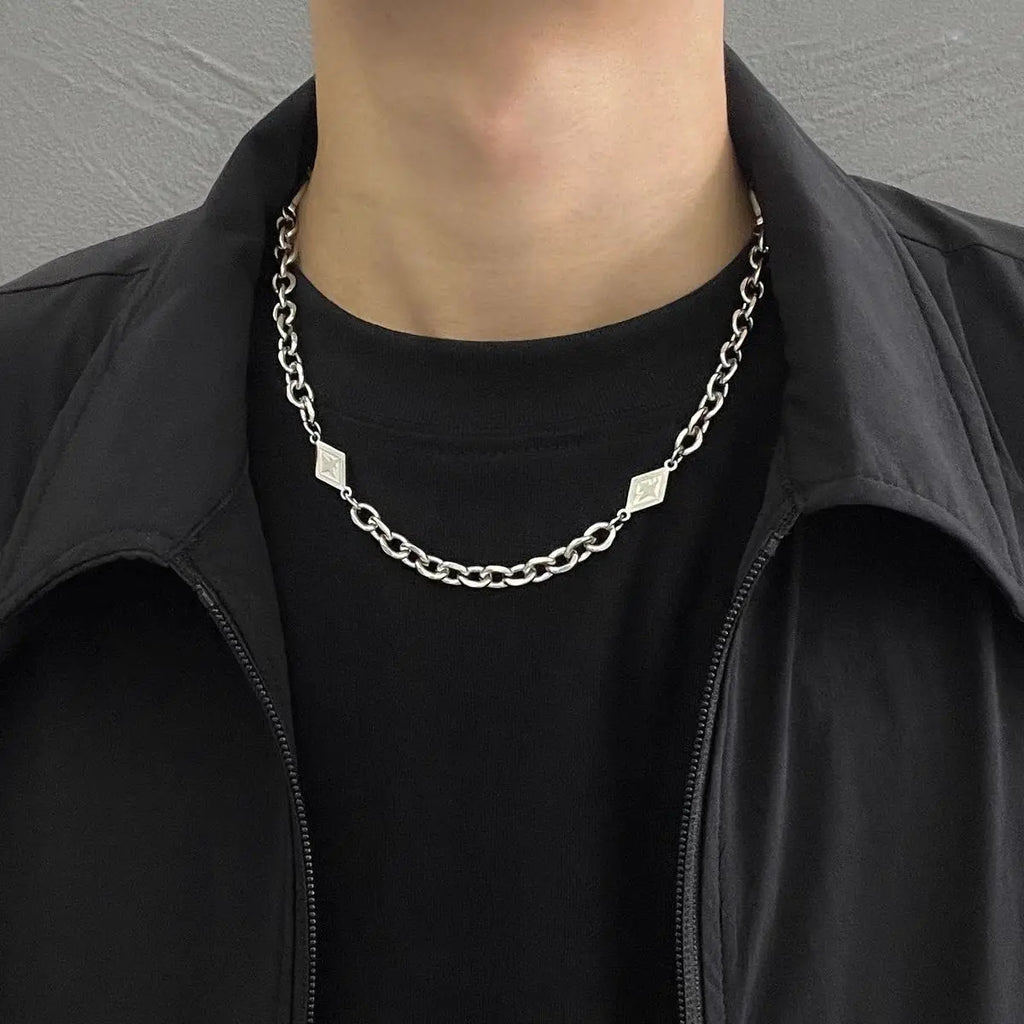 4pcs Personality Trendy Black Zircons Awn Star Cross Pendant Cuban Chain Necklace for Men Friends Hip-hop Punk Jewelry Sets Gift