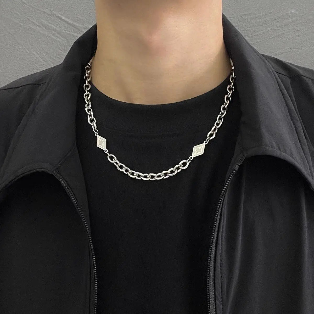 4pcs Personality Trendy Black Zircons Awn Star Cross Pendant Cuban Chain Necklace for Men Friends Hip-hop Punk Jewelry Sets Gift