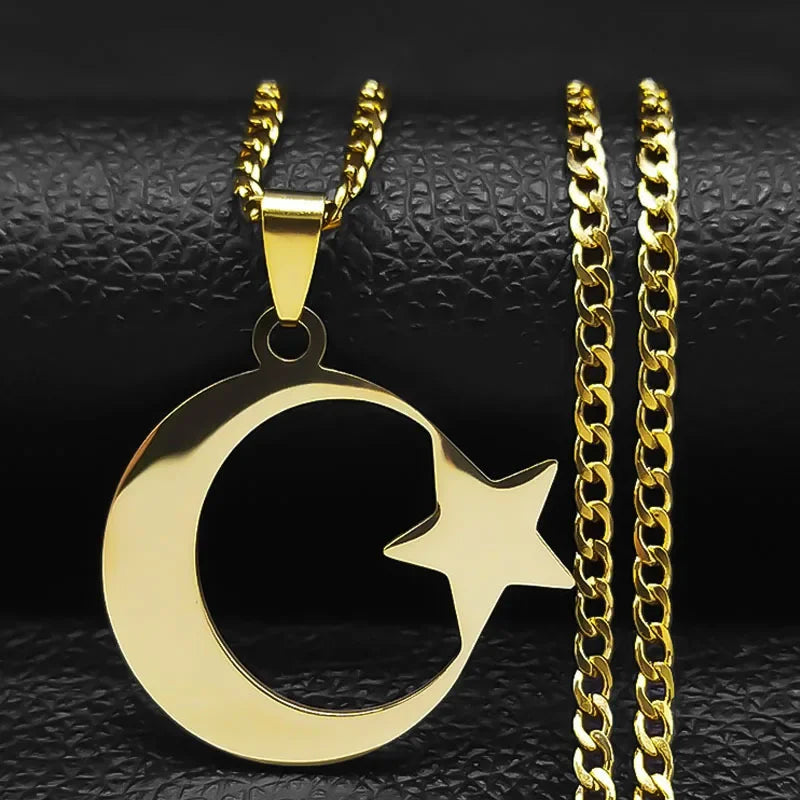 Star Moon Steel Pendant Turkish Necklace Men
