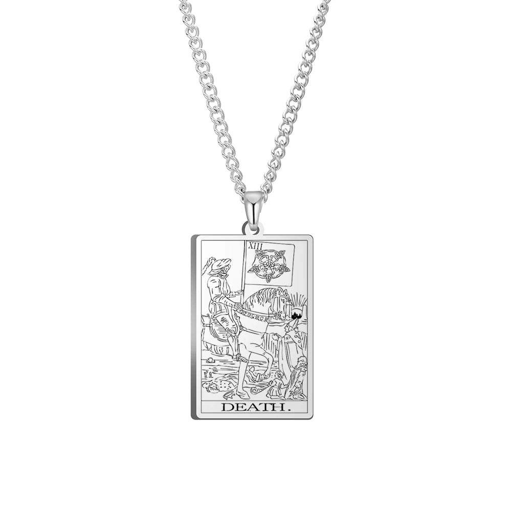 Dawapara Vintage Tarot Card Necklace The Major Arcana Pagan Astrology Talisman Pendants Necklace Stainless Steel Jewelry