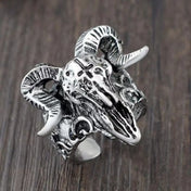 Gothic Cross Demon Skull Sheep Head Adjustable Ring