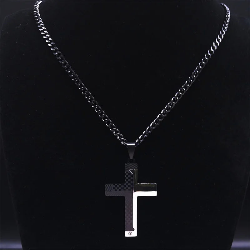 Cross Crucifix Black Pendant Goth Biker Punk Crystal
