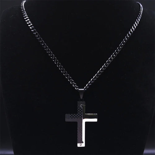 Cross Crucifix Black Pendant Goth Biker Punk Crystal