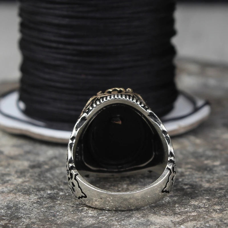Fashion light luxury inlaid black zircon retro ring two-color men's jewelry