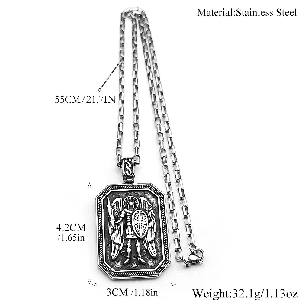 Archangel Michael Shield Pendant — Silver-Tone