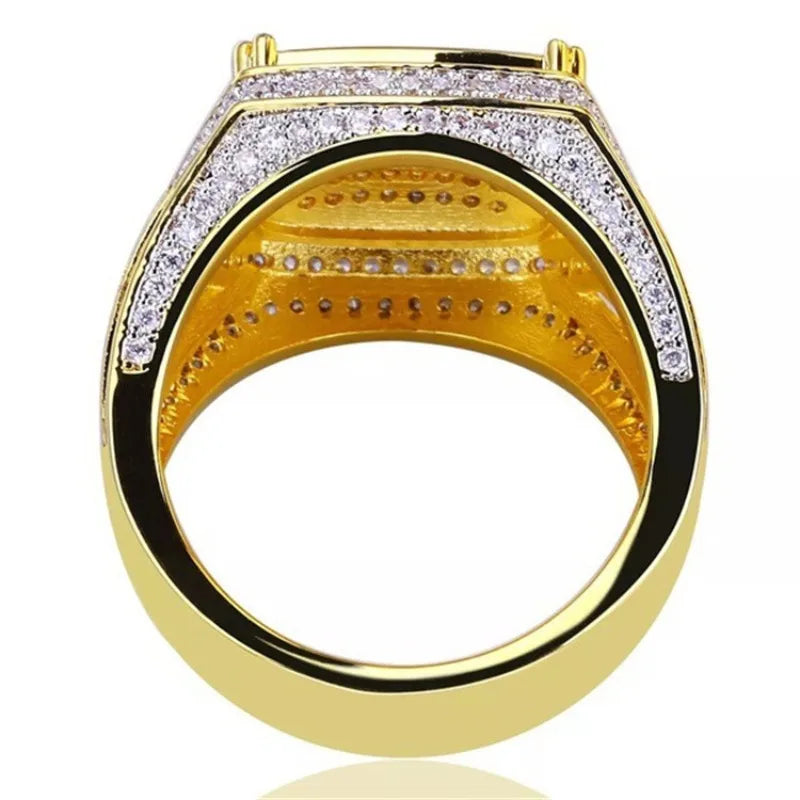 Iced Out Square Full CZ Men's Ring — Two-Tone Band