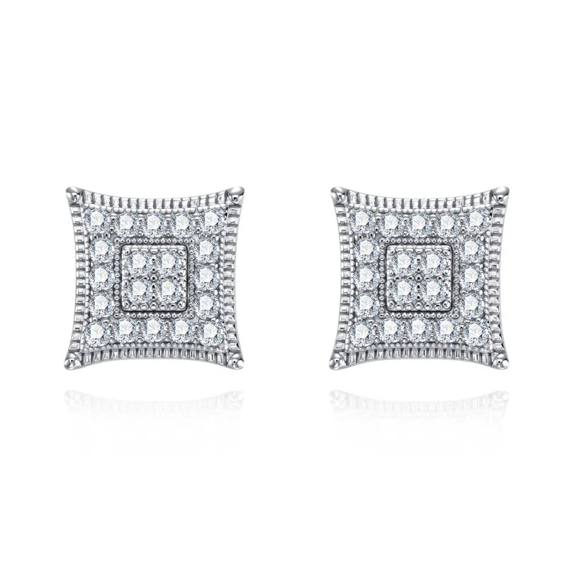 Iced Out Square Stud Earrings — 925 Silver