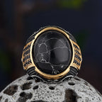 Vintage Gothic Style Black Stone Ring 316L Stainless Steel Craved Ring Men and Women Fashion Biker Jewelry Gift