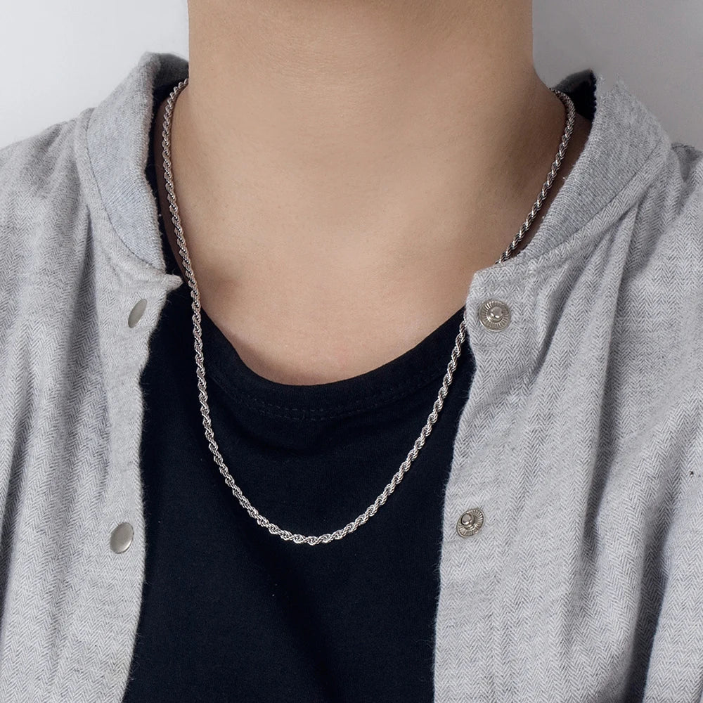 Men 100%925 Sterling Silver 3mm Twist Rope Chain Necklace Women Diamond Cut Clasp Box Chain 16-30 inch Chocker Jewelry