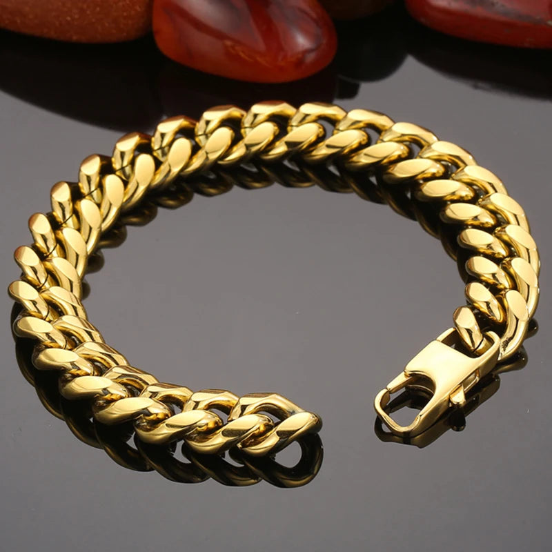 Classic 12MM Men's Cuban Link Chain Bracelet Men High Polished Solid 316l Stainless Steel Bracelets Jewelry Accessory