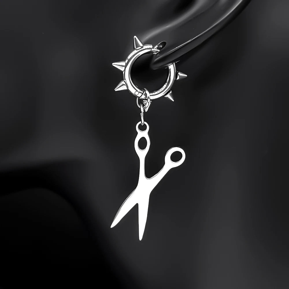 Hiphop Scissors Rivet Earrings For Women Men Stainless Steel Silver Color Gothic Male emo Hoop Dangle Ear Ring Jewelry Accessory