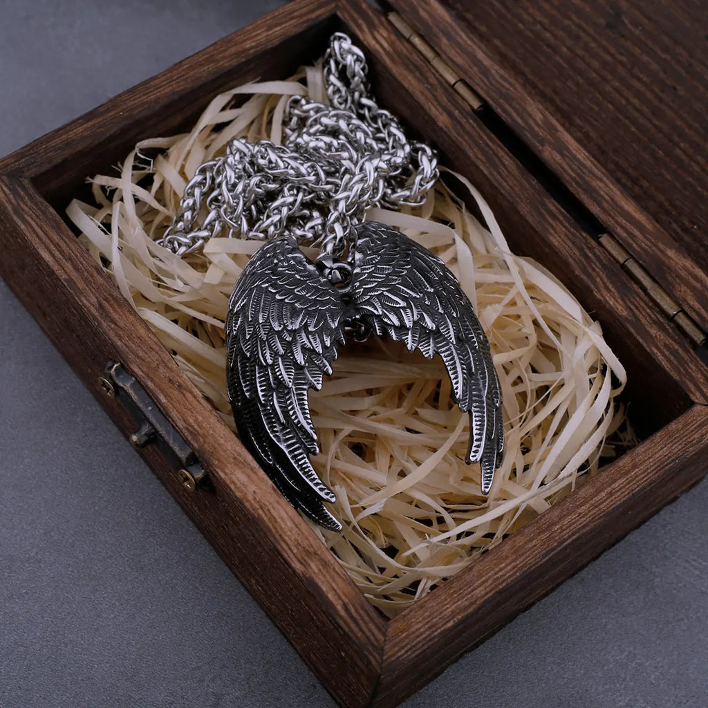 Stainless Steel Classic Angel Wings Necklace Men's Fashion Animal Boutique Handmade Hip Hop Pendant Jewelry Gift