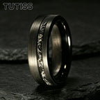 TUTISS 6/8mm Black Meteorite Tungsten Carbide Ring, Offset groove Brushed Finish, Couple Ring, Unique Wedding Band for her（Him）