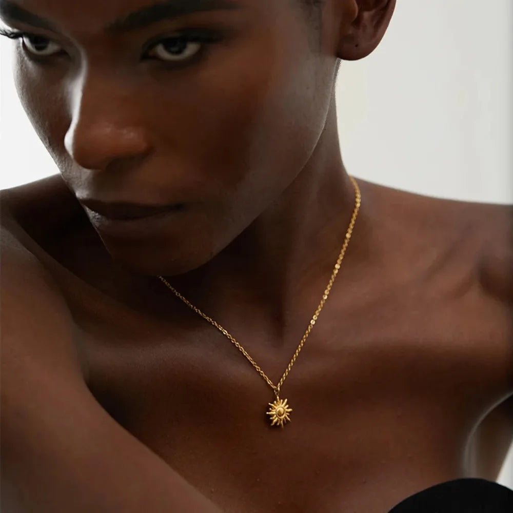 Gold Sun Stainless Steel Pendant Necklace