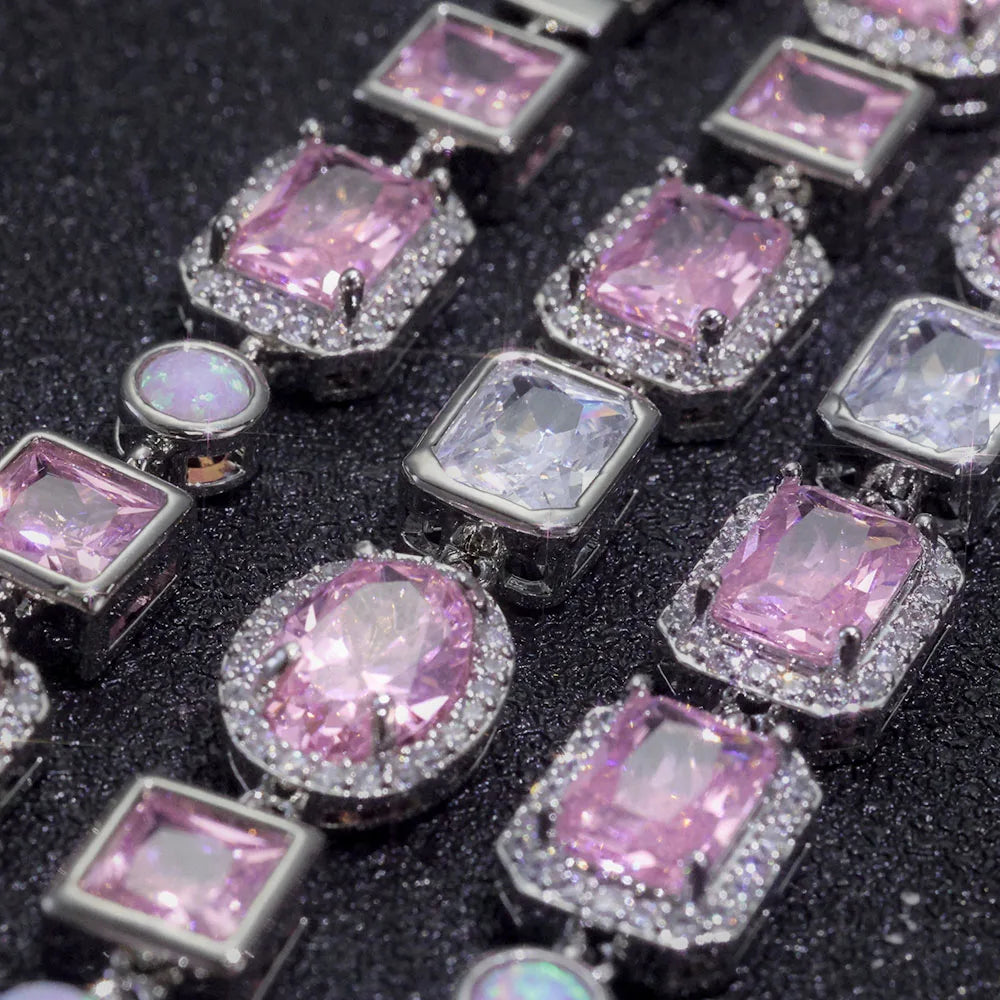 Two-Tone Iced Out Chain Necklace Opal Pink CZ