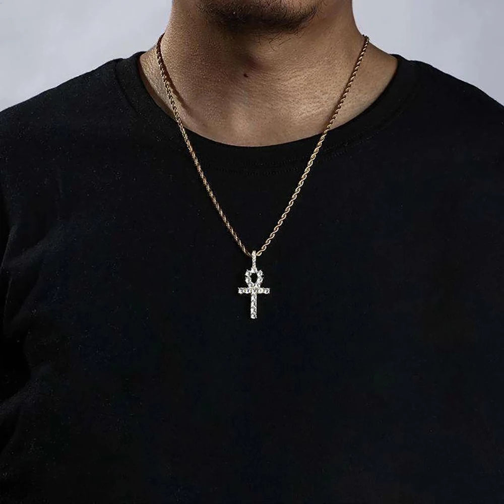Hip Hop Cross Pendant Necklace For Women Jewelry Female Statement Men Iced Out Tennis Chain Gold Color Jewellery Gift