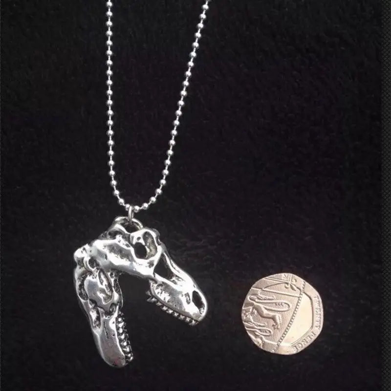Tyrannosaurus Rex Dinosaur Skull Pendant Long Necklace Goth Teeth