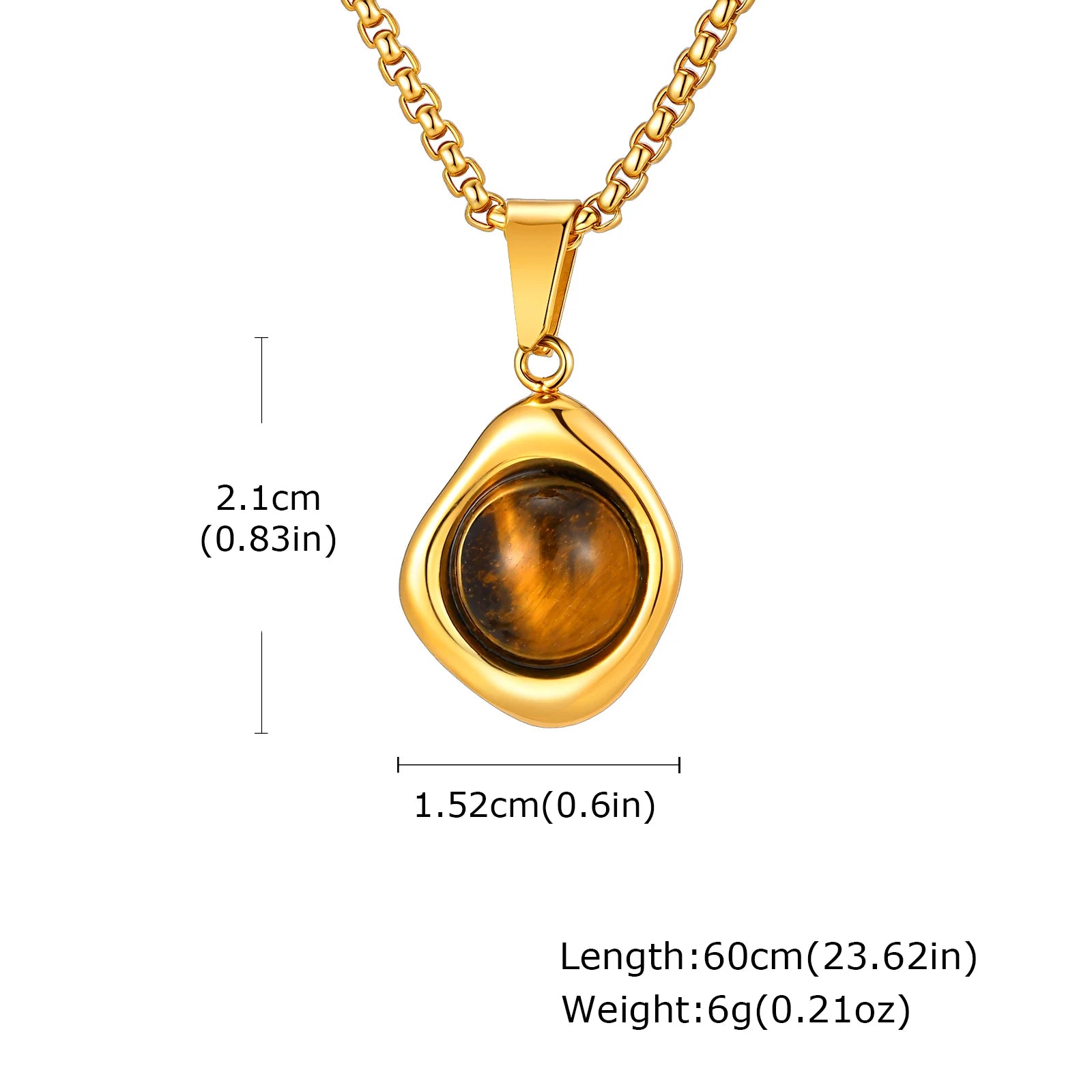 Tiger Eye Stone Stainless Steel Pendant Necklace