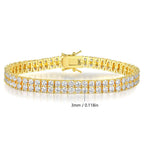 Nuoya Hot Selling 3MM Double Row Cubic Zirconia Tennis Bracelet Silver Gold Plated Wholesale Hip Hop Chain Jewelry