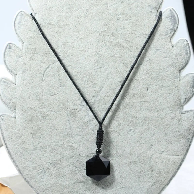 Black Obsidian Star Pendant Necklace — Black