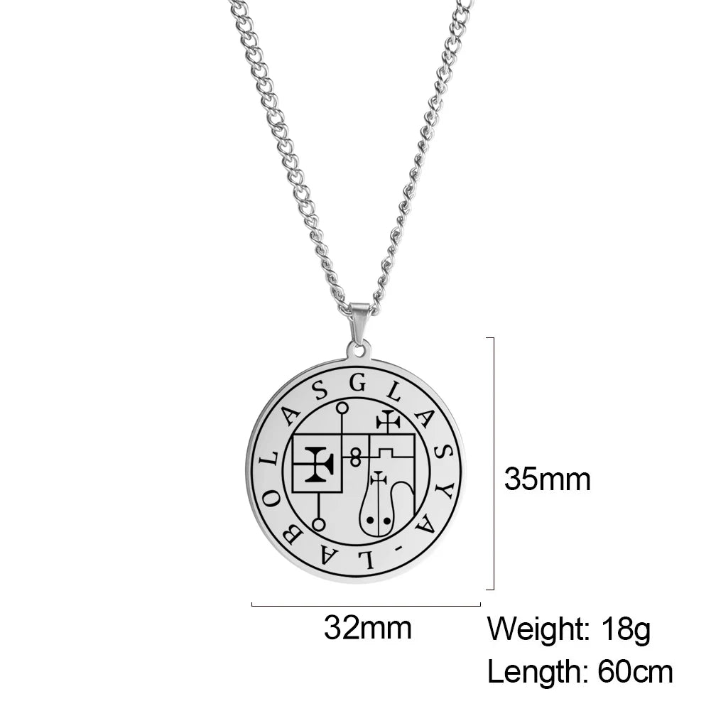 LIKGREAT Stainless Steel Lesser Key of King Solomon Occult Sigil 72 Demon Medalion Necklace for Men Women Pagan
