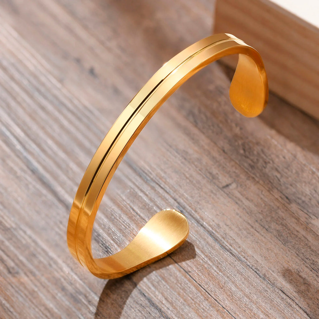 Minimal Thin Cuff Bangle Bracelet — Stainless Steel