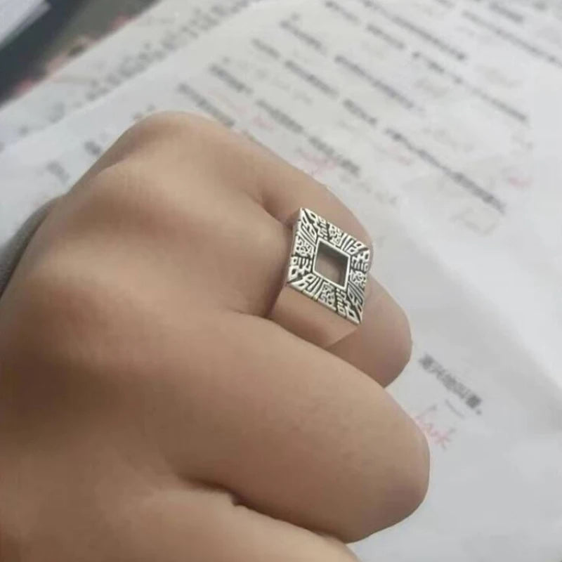 Creative 925 Silver Vintage Stereoscopic Square Mens Rings Fashion Luxury High Quality Ring Fine Jewelry Adjustable Opening