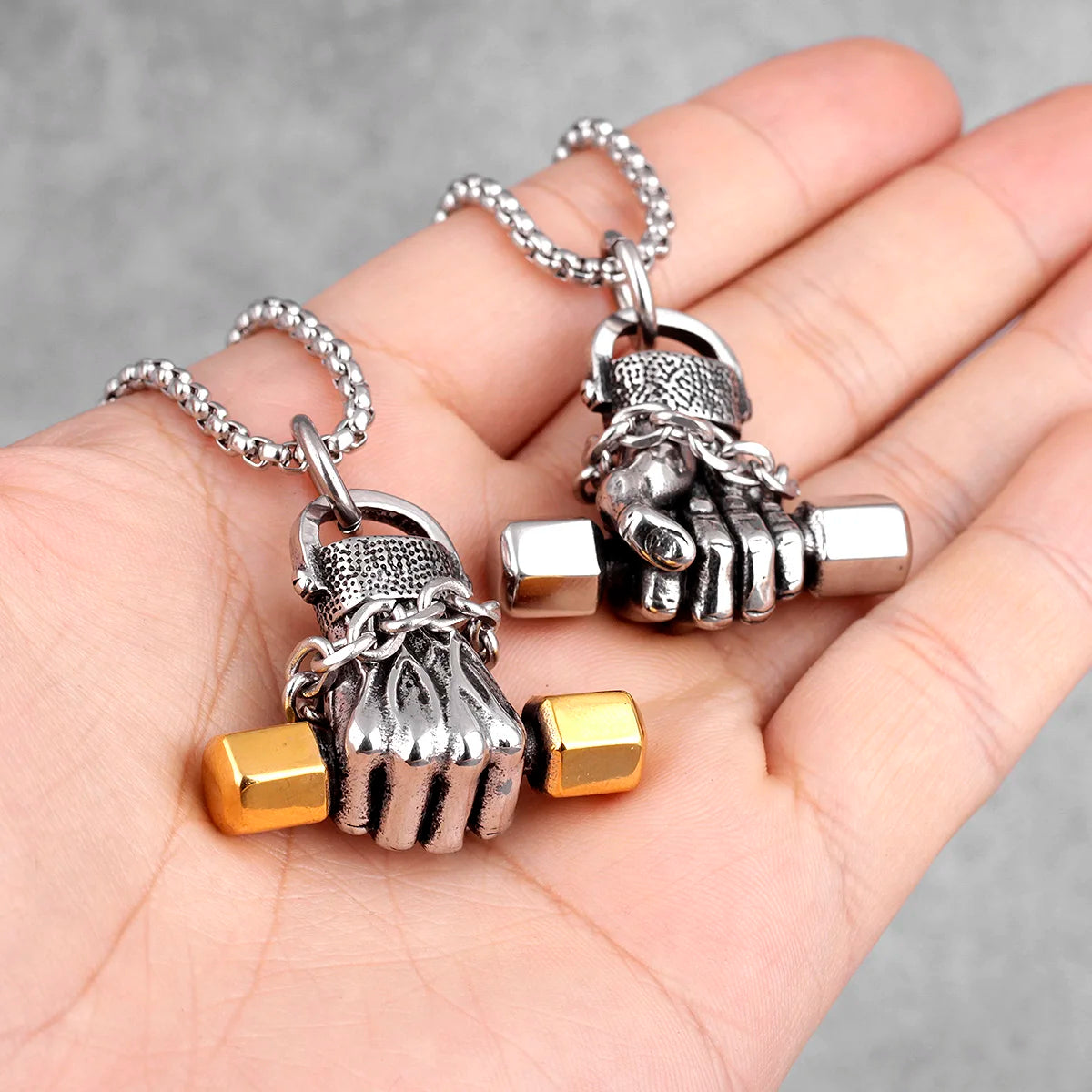 Fitness Fist Dumbbell Men Necklaces Pendants Chain Punk for Boyfriend Male Stainless Steel Jewelry Creativity Gift Wholesale