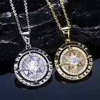 RAPRGOLD 925 Sterling Silver Compass Necklace 6.5mm Sparkly Cubic Zirconia Fashion Pendant Necklaces for Women Men Jewelry Gift