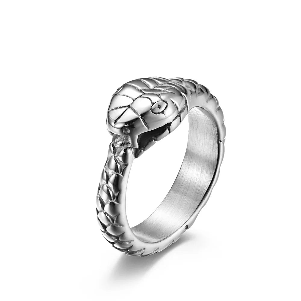 Punk Vintage Viking Snake Ring Men Women Stainless Steel Animal Ring Fashion Simple Biker Amulet Jewelry Gifts