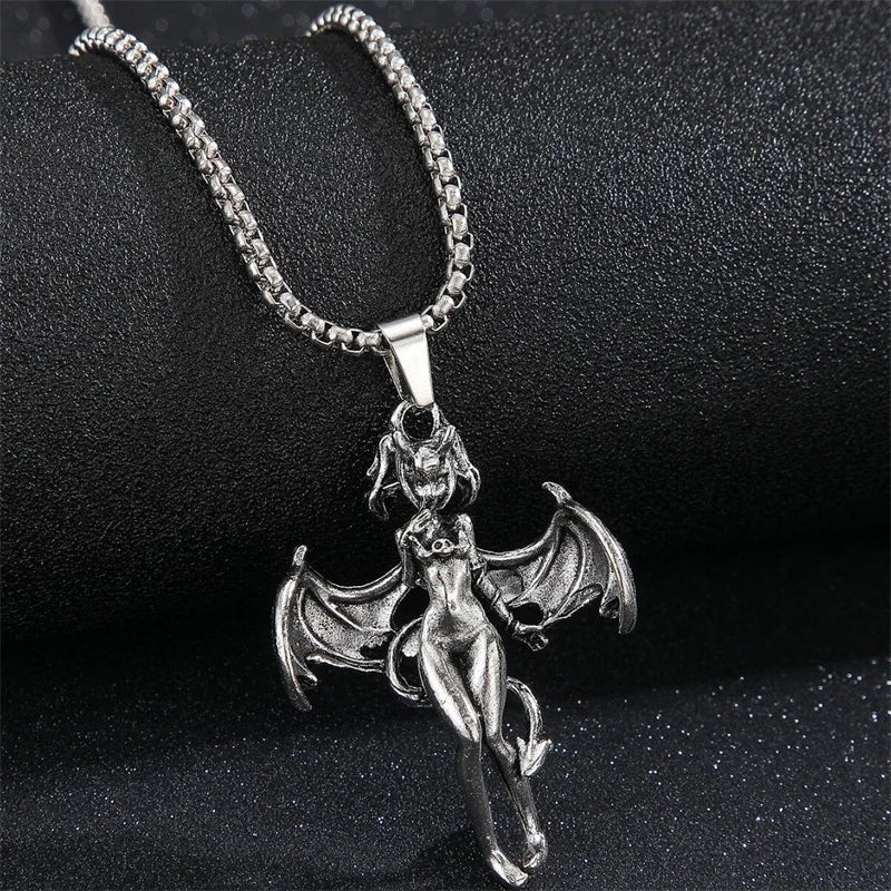 Devil Bat Goddess Pendant Necklace — Stainless Steel