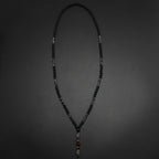 Black Obsidian Round Beads Hematite Old Man Head Pendant Y Necklace Men's Jewelry