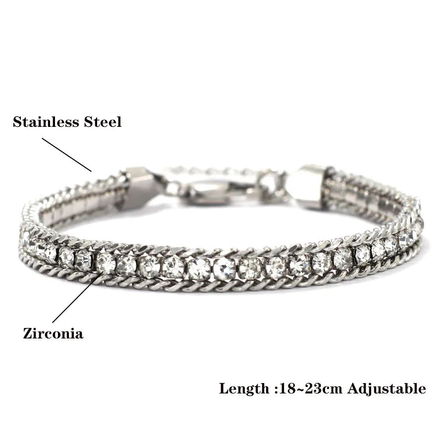 Zirconia Tennis Chain Bracelet — Stainless Steel