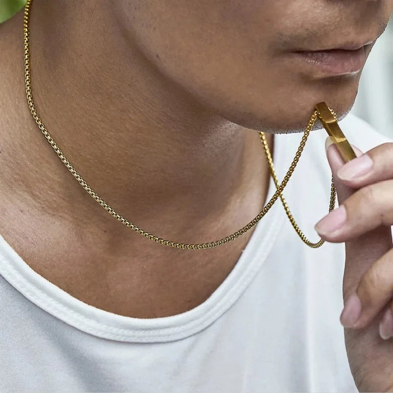 Stainless Steel 3D Bar Pendant Necklace Minimal
