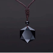 Black Obsidian Hexagram Star Pendant Necklace — Black
