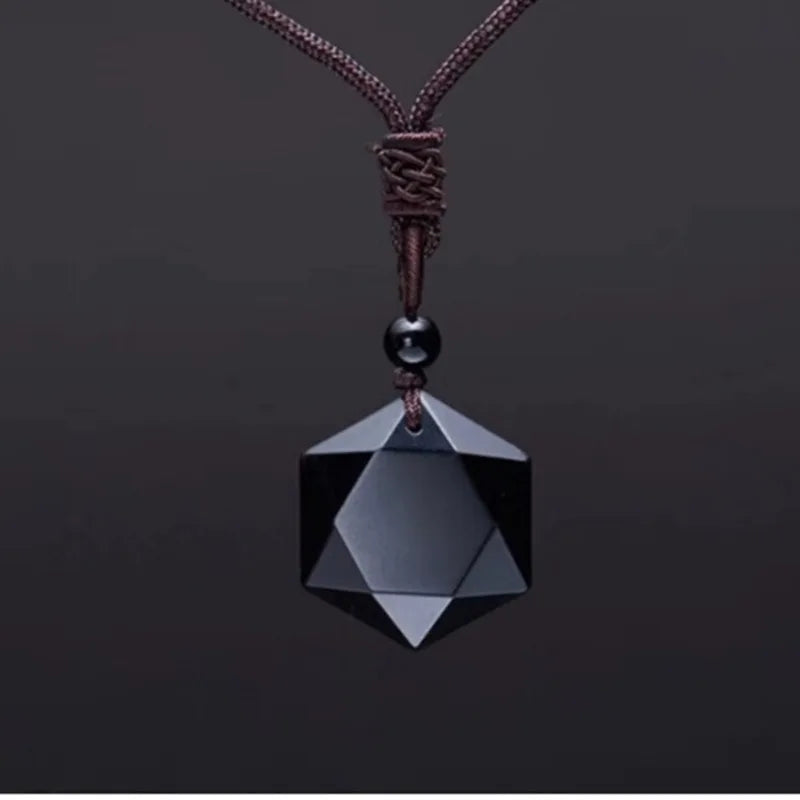 Black Obsidian Star Pendant Necklace — Black