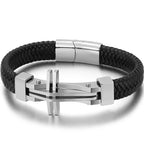 11MM Braided Leather Man Bracelet For Men Gold Color Stainless Steel Men's Charm Cross Bracelets Handmade Hand Bands