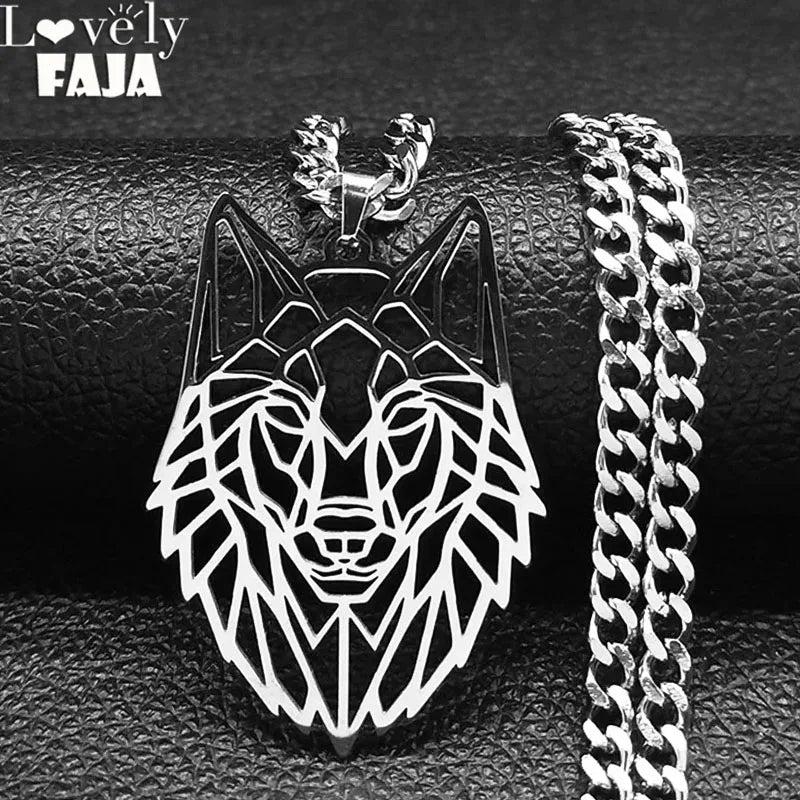 Wolf Pendant Necklace — Silver Stainless