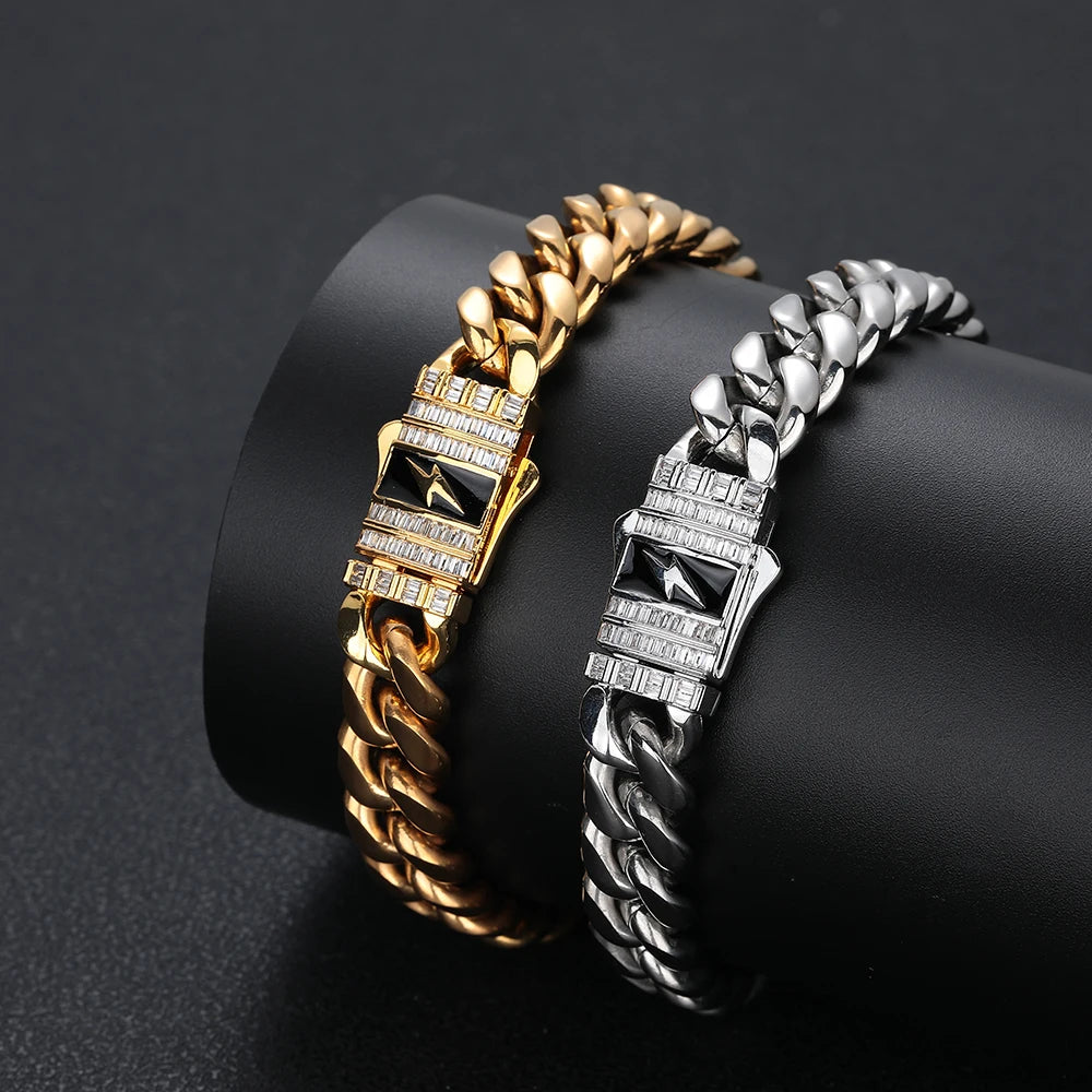 Iced Out Cuban Chain Necklace Stainless Steel 12MM